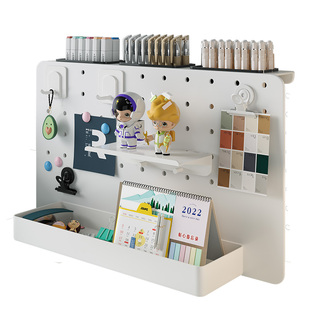 磁吸立式洞洞板置物架桌面留言板笔筒金属免安装记事板便利贴展示书桌收纳架ins风多功能创意办公计划备忘录