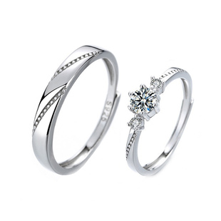 S925纯银一见钟情情侣对戒男女时尚百搭设计感小众高级感开口戒指