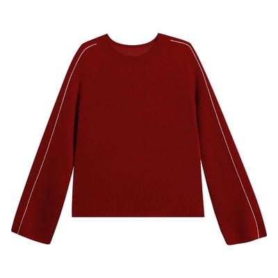 AIMER CHUANG和光2秋冬女红含羊绒羊毛插肩袖圆领针织衫CA812053