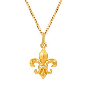 莱绅通灵 传世金 足金黄金鸢尾花吊坠 赠925银项链送礼简约设计