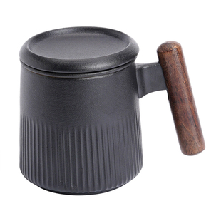 君器黑陶马克杯个人专用茶水分离杯子复古陶瓷杯办公室过滤喝茶杯