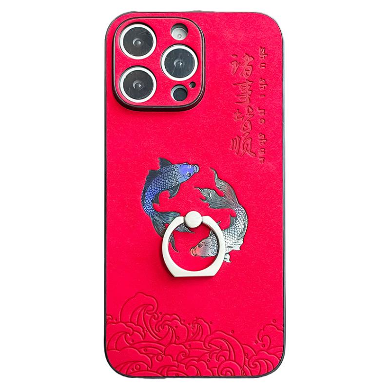 新年双鱼诸事皆顺14苹果15红色16软iPhone13promax手机壳12带指环7支架扣11一体PLUS防摔XS保护套
