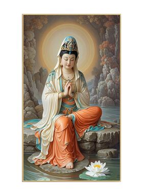 水月观音菩萨5d钻石画2026新款满钻佛像禅意点钻十字绣中堂贴钻画