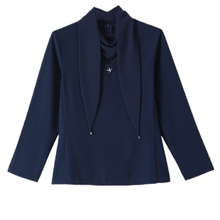 晚白2026年春新款系带蝴蝶结领假两件上衣干练通勤行政风衬衫女