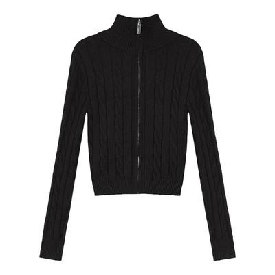 高领麻花拉链毛衣女针织衫开衫