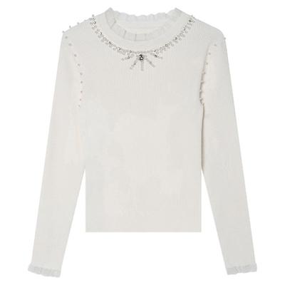 白鹿语法式甜美钉珠针织衫
