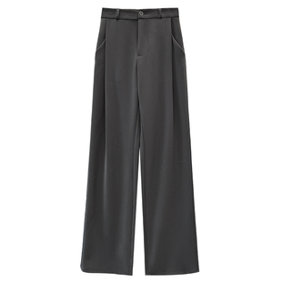 灰色西装裤女夏薄款2024新款春秋高级感垂感小个子直筒窄版阔腿裤