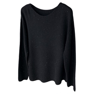 简约纯色亮片设计感针织毛衣女2026春季新款宽松休闲百搭套头上衣
