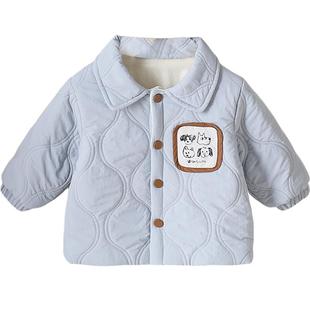 Kmi男童秋冬外套小月龄宝宝夹棉薄棉开衫棉服初冬婴幼儿保暖衣服
