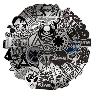 50张金属质感logo趣味防水装饰贴画冰箱水杯手账行李箱保温杯头盔笔记手机平板电脑渔具电动车文具涂鸦贴纸