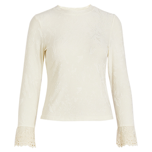 QS秸熙2025秋冬新款轻国风提花T恤针织衫蕾丝拼接显瘦时尚打底衫