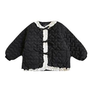 幼悠女童网红小香风棉服童装2025冬季新款宝宝可爱荷叶边加厚外套