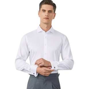 全棉法式袖扣长袖衬衫男正装100支DP免烫抗皱结婚西装纯棉白衬衣