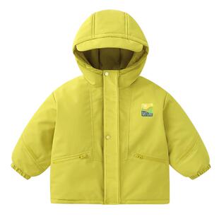 右欧男童女童加厚连帽棉服外套纯色防水儿童棉衣帅气冬季新款童装