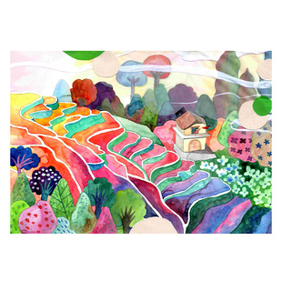 曹霹雳【梯田】限量签章版画 治愈梦幻儿童书房装饰挂画带装裱