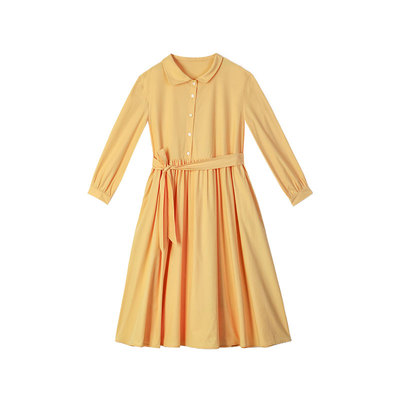 Bruland法式复古橙色长袖连衣裙