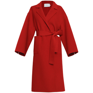 OBEG欧碧倩羊绒双面呢安可拉红色大衣秋冬中长款白色外套10444145