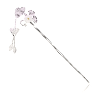 银三生有幸银杏叶发簪女款时尚古风蝴蝶流苏发钗汉服旗袍盘发簪子