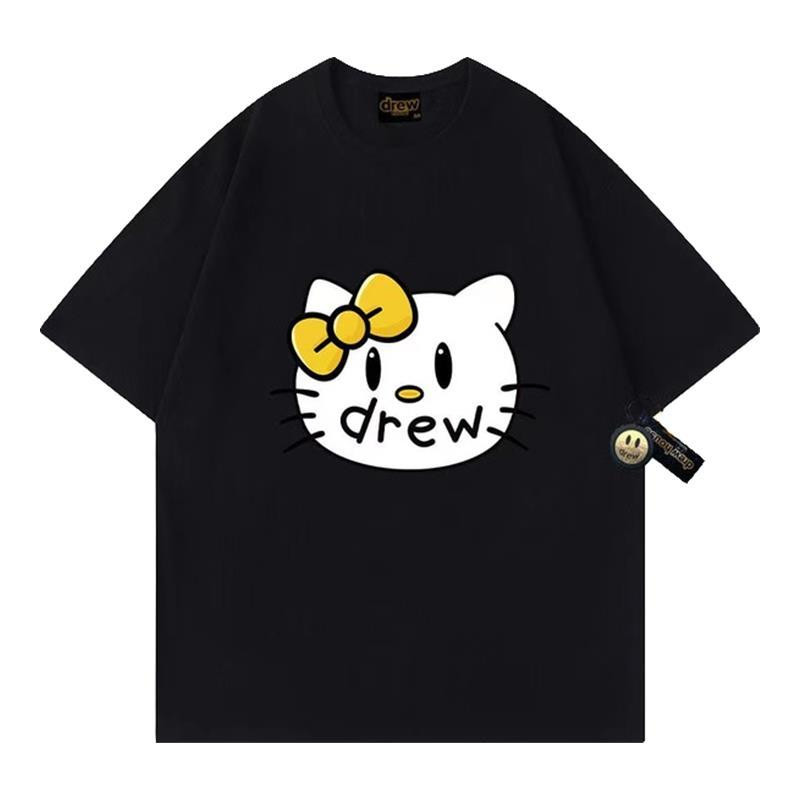 Drew笑脸联名Kitty凯蒂猫少女卡通男女学生百搭情侣复古潮牌纯棉T