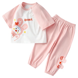 女童短袖长裤套装薄款男童宝宝夏季纯棉婴儿夏日宽松儿童夏装可爱