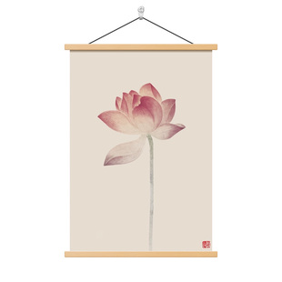 中式般若波罗蜜心经荷花办公室装饰画书房挂画布艺壁画免打孔挂画