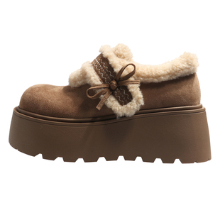 方鱼鹿 小个子增高加绒乐福鞋女2025冬季新款韩版保暖毛毛勃肯鞋