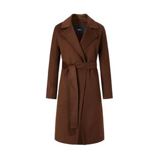 IMM尹默冬绵羊毛纤维纺织面料平驳领收腰中长款大衣外套女