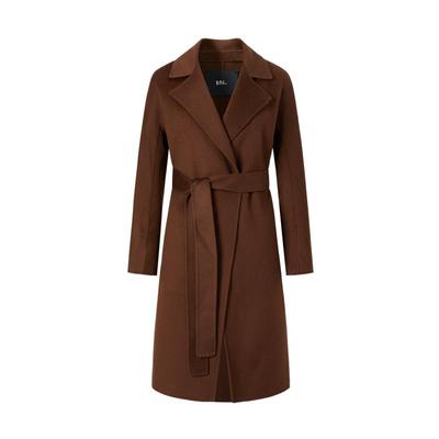 IMM尹默冬绵羊毛纤维纺织面料平驳领收腰中长款大衣外套女