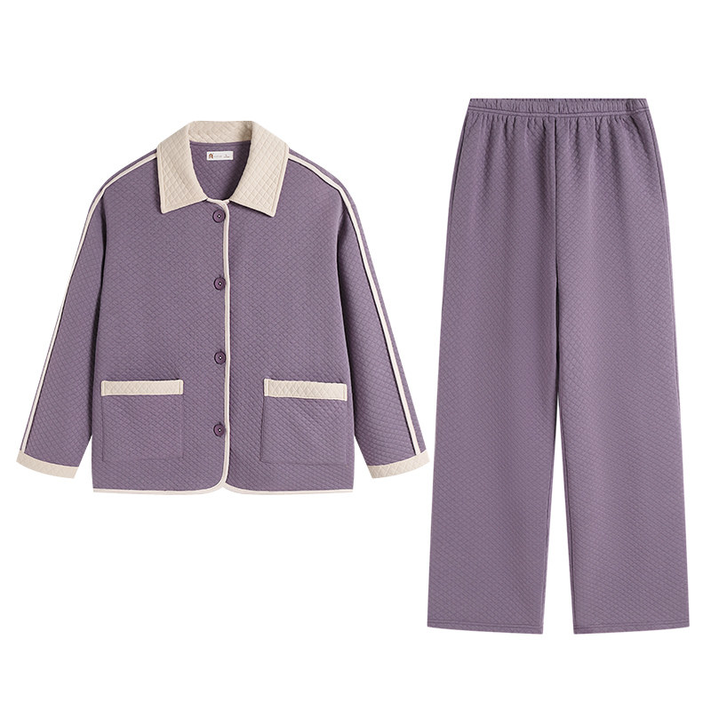 秋冬季女纯棉夹层时尚家居服套装