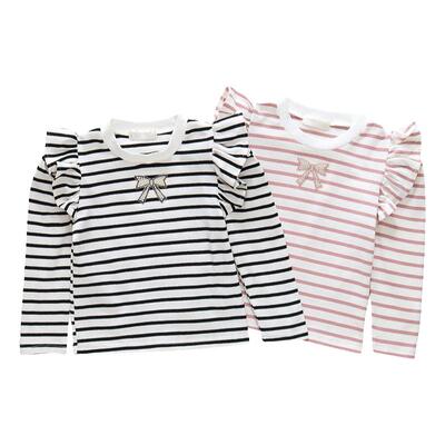 女童长袖T恤上衣条纹打底衫春秋