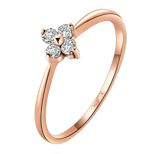 幸运四叶草戒指玥景18K金AU750玫瑰金彩金清新闪耀时尚锆石戒指环