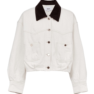 ONLY2025冬季新款休闲质感灯芯绒领口撞色翻领短款牛仔外套女