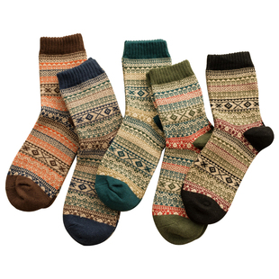 袜子男中筒秋冬季长袜男士日系阿美咔叽复古棉袜民族风保暖长筒袜