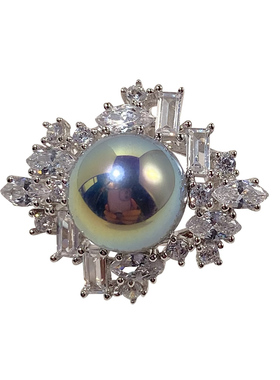 富婆的快乐珍珠戒指925通体纯银高保色电镀银蓝澳白AKOYA金珠海水