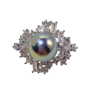 富婆的快乐珍珠戒指925通体纯银高保色电镀银蓝澳白AKOYA金珠海水