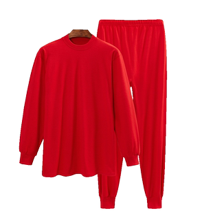 本命年中老年秋衣秋裤纯棉套装女士打底保暖内衣妈妈棉毛衫大红色