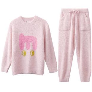 【暖暖绒】红豆居家半边绒套头睡衣女情侣可外穿抗静电家居服男冬