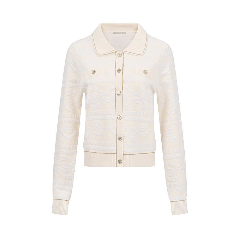 【优雅套装】RARE威雅女装 2025秋季新款绵羊毛白色毛开衫半身裙