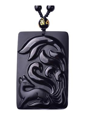 黑曜石九尾狐吊坠方牌