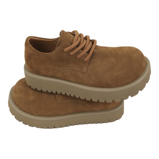 美式复古厚底大宽头德比鞋男款轻质通勤牛反绒休闲皮鞋低帮大黄靴