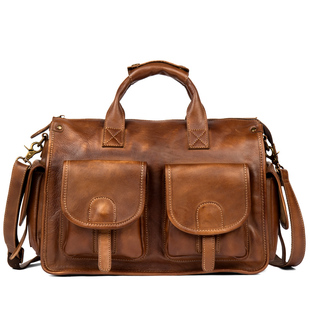 慢时光纯手工擦色手提包头层植鞣牛皮单肩包男包真皮旅行包电脑包