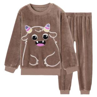 顶呱呱顶瓜瓜儿童法兰绒家居服套装加厚加绒珊瑚绒男童秋冬季睡衣