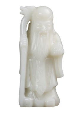 天然白玉寿星公招财纳福摆件