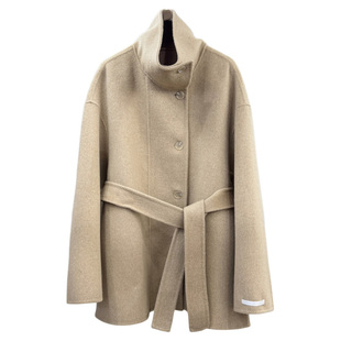 金米驼色立领双面羊毛大衣女短款小个子秋冬新 a型单排扣毛呢外套