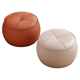 入户门口换鞋凳轻奢实木圆凳皮质家用矮凳客厅凳子沙发茶几南瓜凳