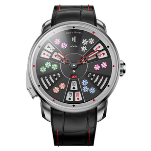 真乐时LUCKY HARVEY玩家系列三公扑克男士动偶自动夜光机械表