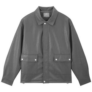 MB MindBridge2026春季翻领PU皮短外套男士复古皮衣夹克美式上衣