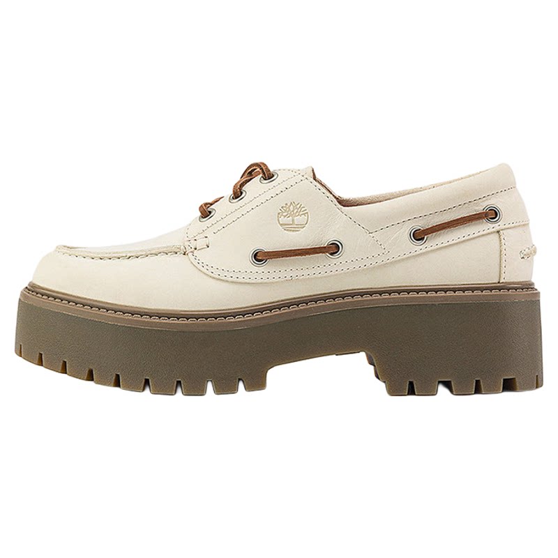 Timberland添柏岚女鞋户外增高厚底牛皮三眼船鞋休闲乐福鞋A2GVF