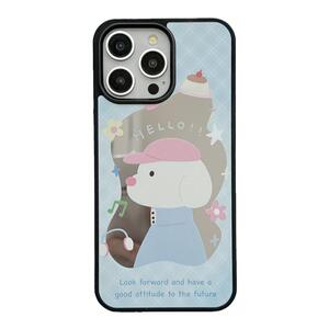 韩风镜面可爱卡通小狗适用苹果16手机壳iPhone13ProMax新款15pro防摔12女款小众14硅胶14pro创意男生全包软壳