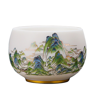 匠仙青绿江山主人杯单杯个人专用男士高端茶杯单个羊脂玉徐建勇